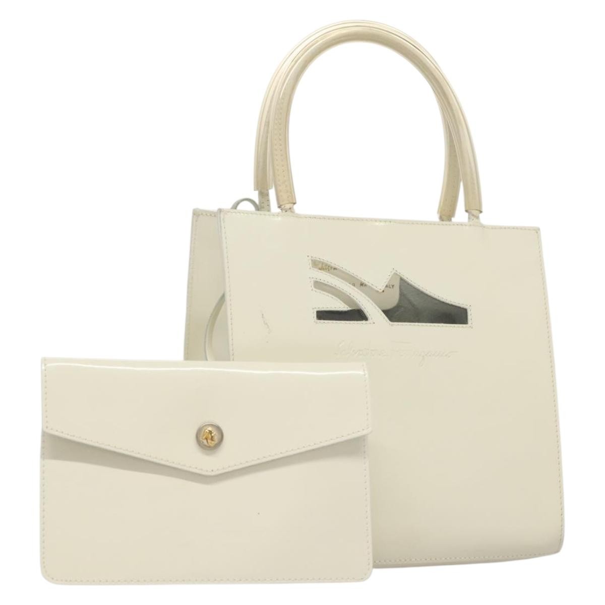 Salvatore Ferragamo Vintage Patent Leather White Patent_Leather Handbag (Pre-Owned)