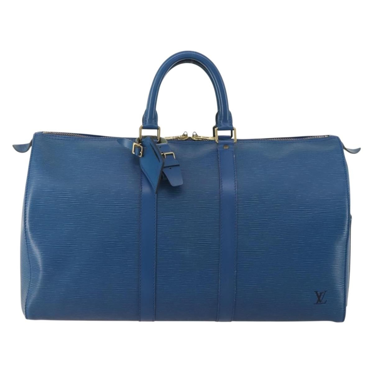 Louis Vuitton Keepall Bag Epi Leather Blue Leather Travel Bag Bag (Pre-Owned)