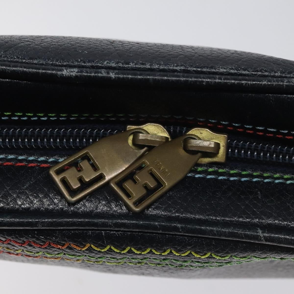 Fendi Vintage Zip Leather Navy Leather Shoulder Bag Bag (Pre-Owned)
