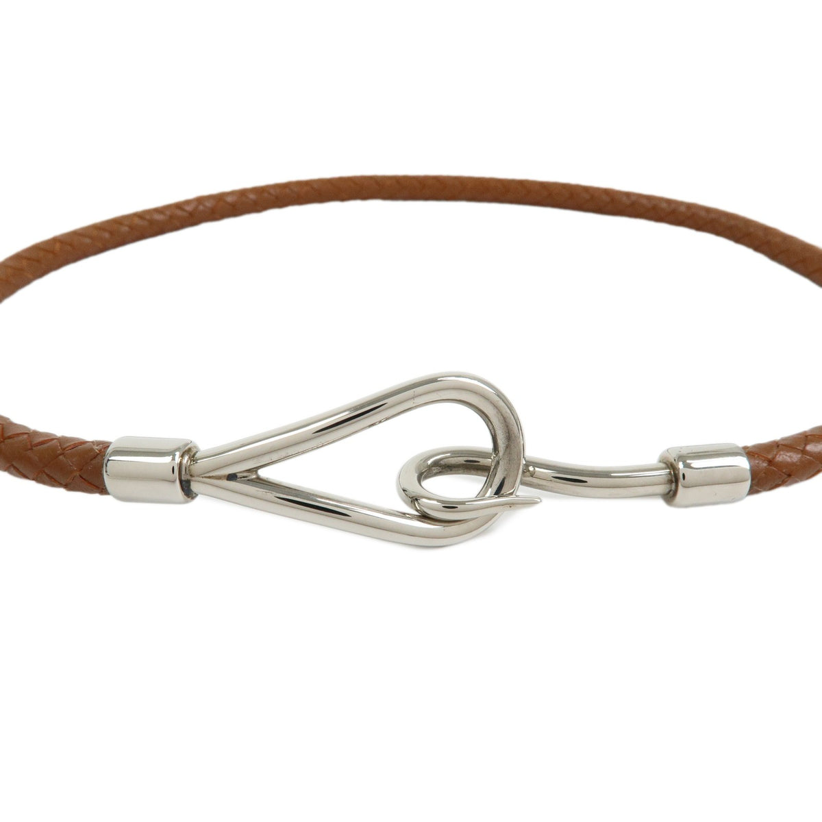 Hermes Jumbo Hook Double Tour Leather And Metal Brown Leather Bracelet Jewelry (Pre-Owned)