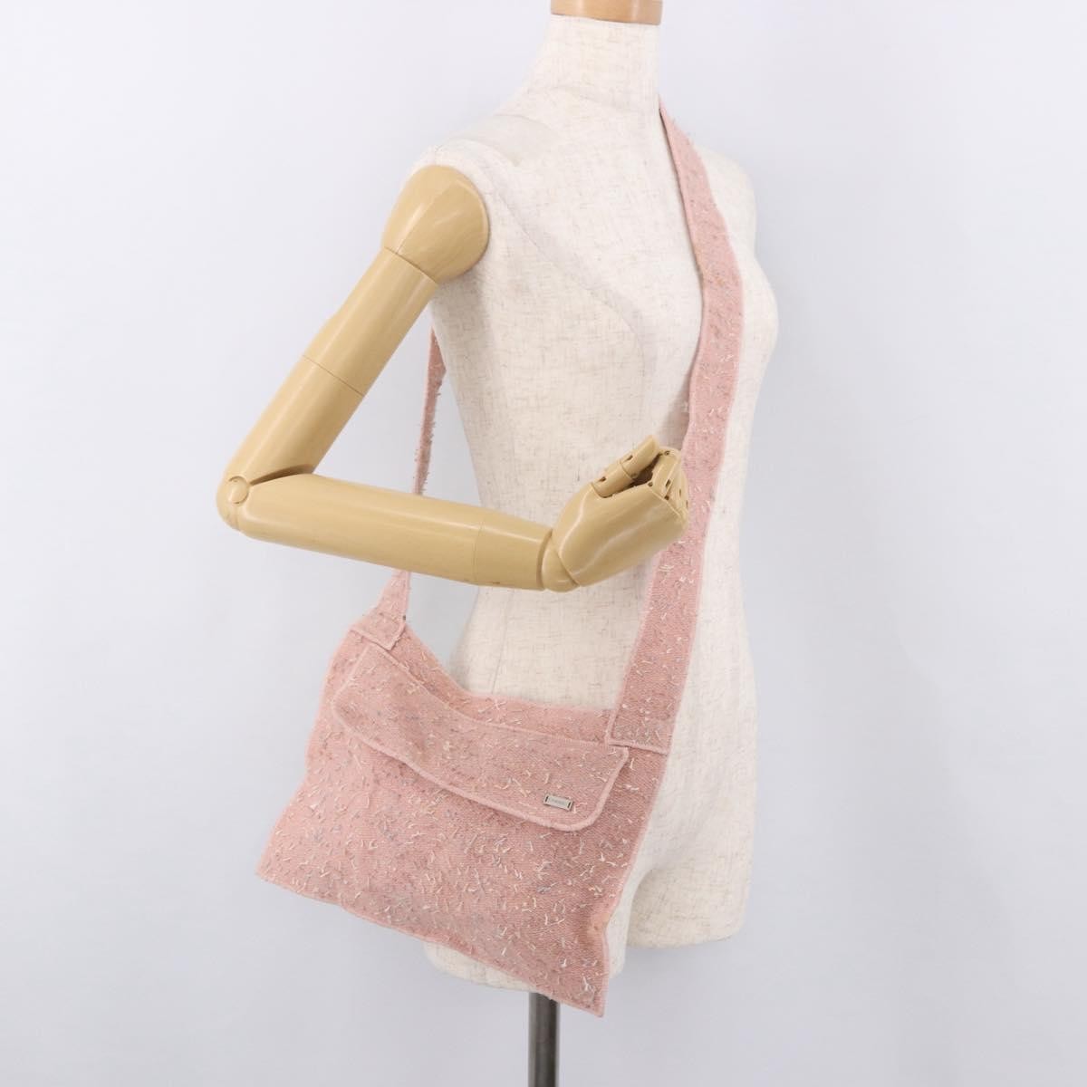 Chanel Shoulder Suede Patchwork Pink Tweed Shoulder Bag Bag (Pre-Owned)