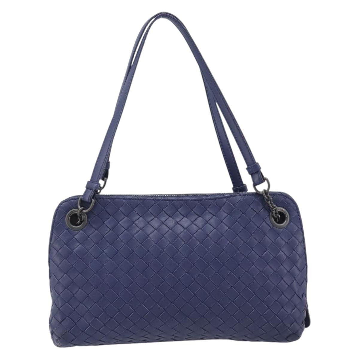 Bottega Veneta Compartment Chain Intrecciato Nappa Blue Leather Shoulder Bag Bag (Pre-Owned)