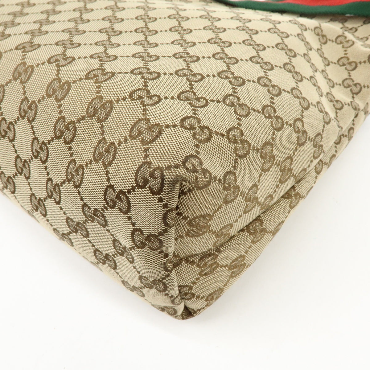 Gucci Web Strap Zip Messenger Gg Canvas Beige Canvas Handbag (Pre-Owned)