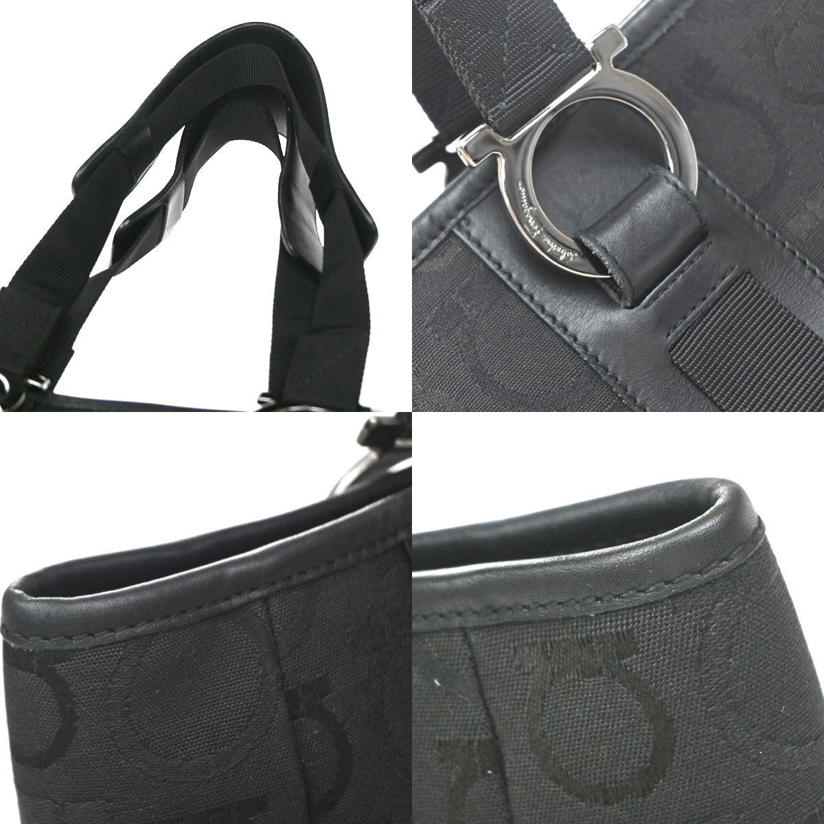 Salvatore Ferragamo Gancini Tote Canvas Black Canvas Tote Bag Bag (Pre-Owned)