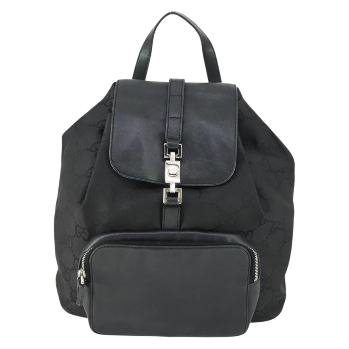 Gucci Vintage Jackie Gg Canvas And Leather Black Canvas Backpack Bag (Pre-Owned)