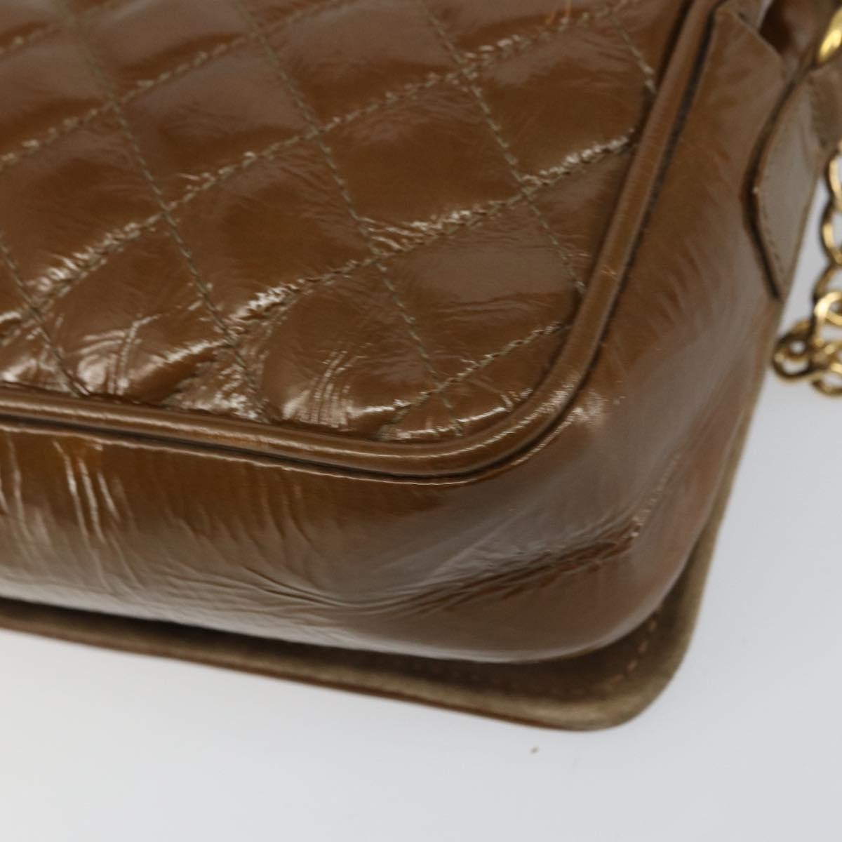 Bally Vintage Chain Quilted Patent Leather Brown Patent_Leather Shoulder Bag Bag (Pre-Owned)