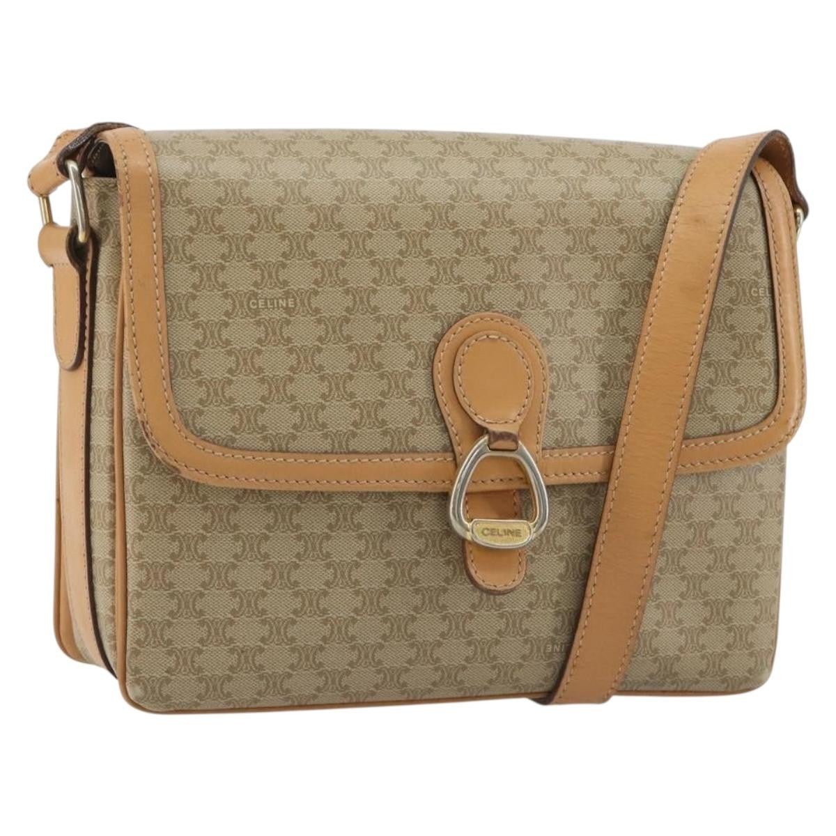 Celine Vintage Macadam Canvas And Leather Beige Canvas Shoulder Bag Bag (Pre-Owned)