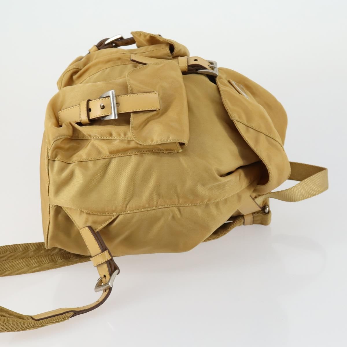 Off White Double Front Pocket Printed Canvas Beige Nylon Backpack Bag (Pre-Owned)
