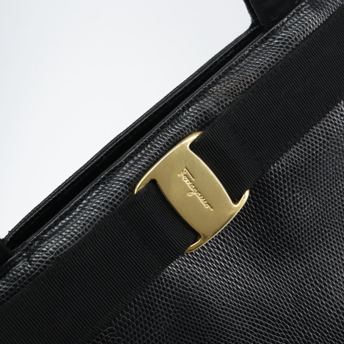 Salvatore Ferragamo Vintage Vara Bow Lizard Embossed Leather Black Leather Tote Bag Bag (Pre-Owned)