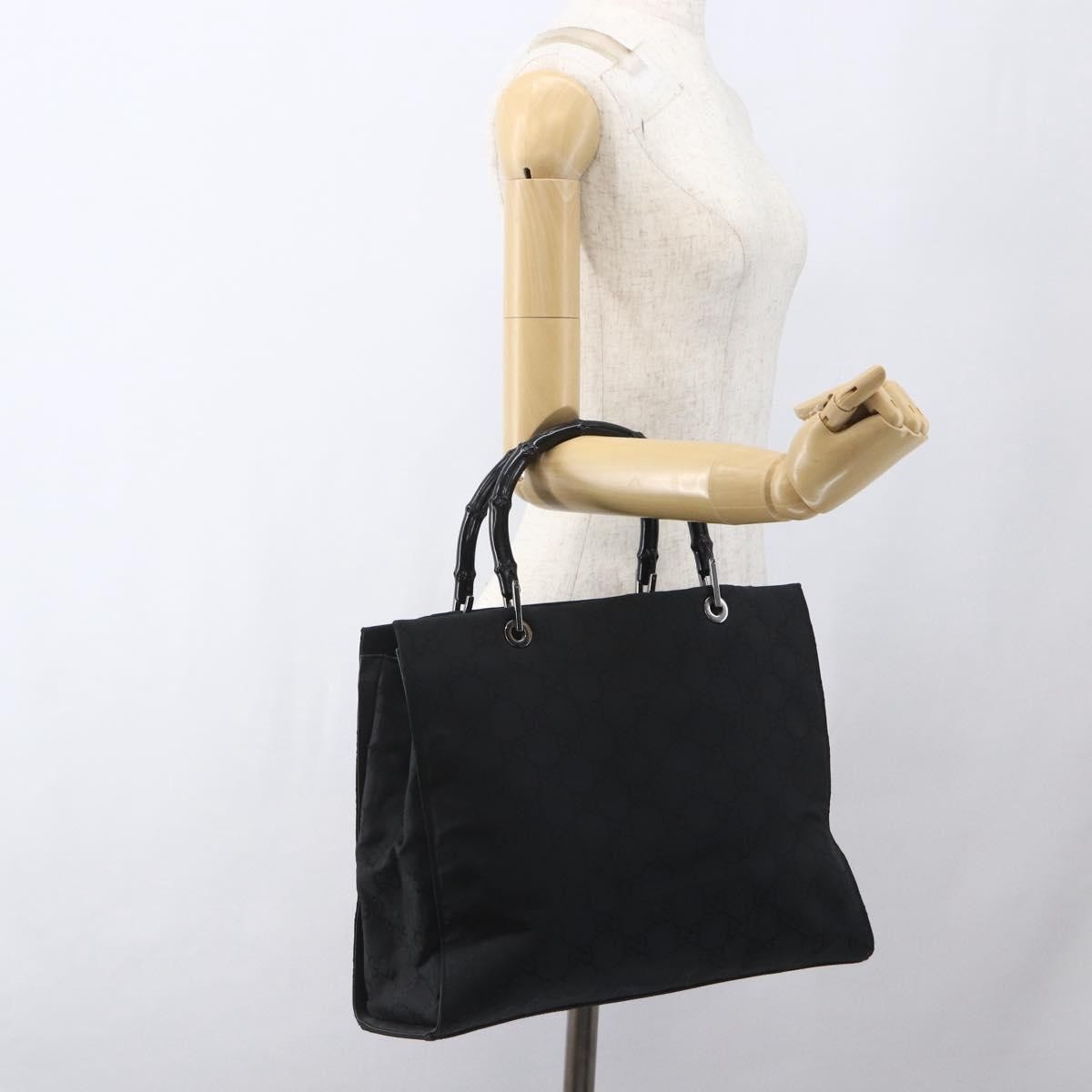Gucci Vintage Bamboo Handle Tote Gg Nylon Black Nylon Tote Bag Bag (Pre-Owned)