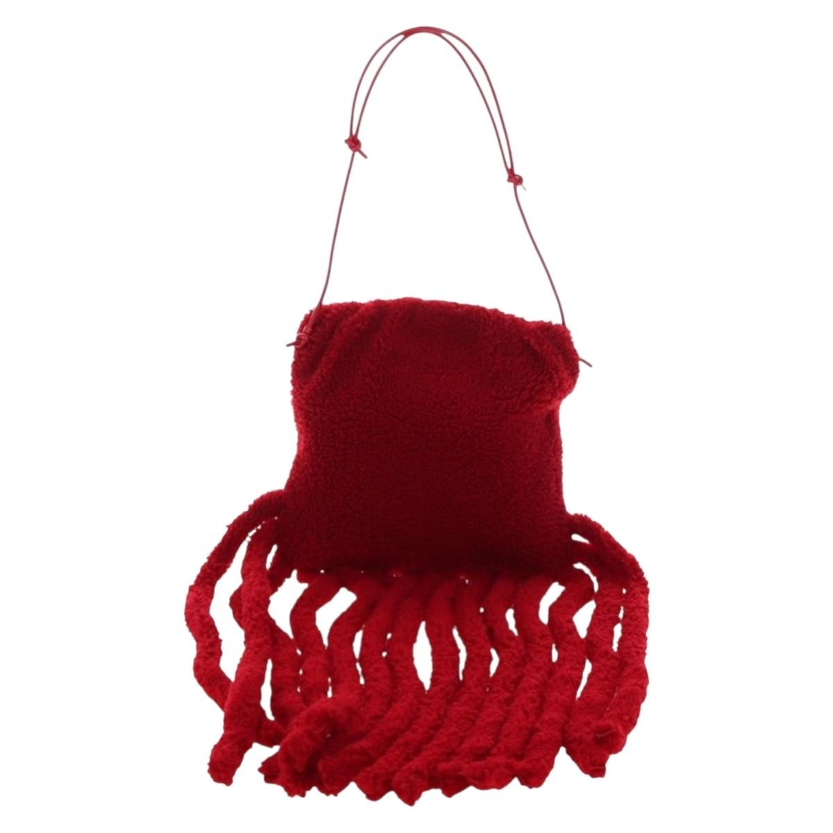Bottega Veneta The Fringe Leather Red Wool Clutche & Pouche Bag (Pre-Owned)