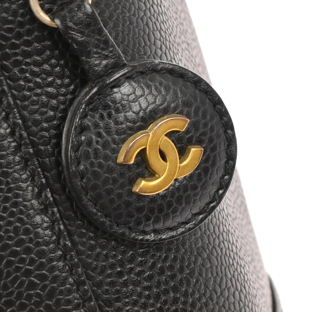 Chanel Vintage Timeless Cosmetic Case Caviar Black Leather Handbag (Pre-Owned)