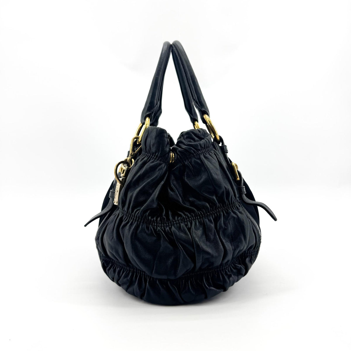 Prada Gaufre Convertible Satchel Leather And Tessuto Black Nylon Handbag (Pre-Owned)