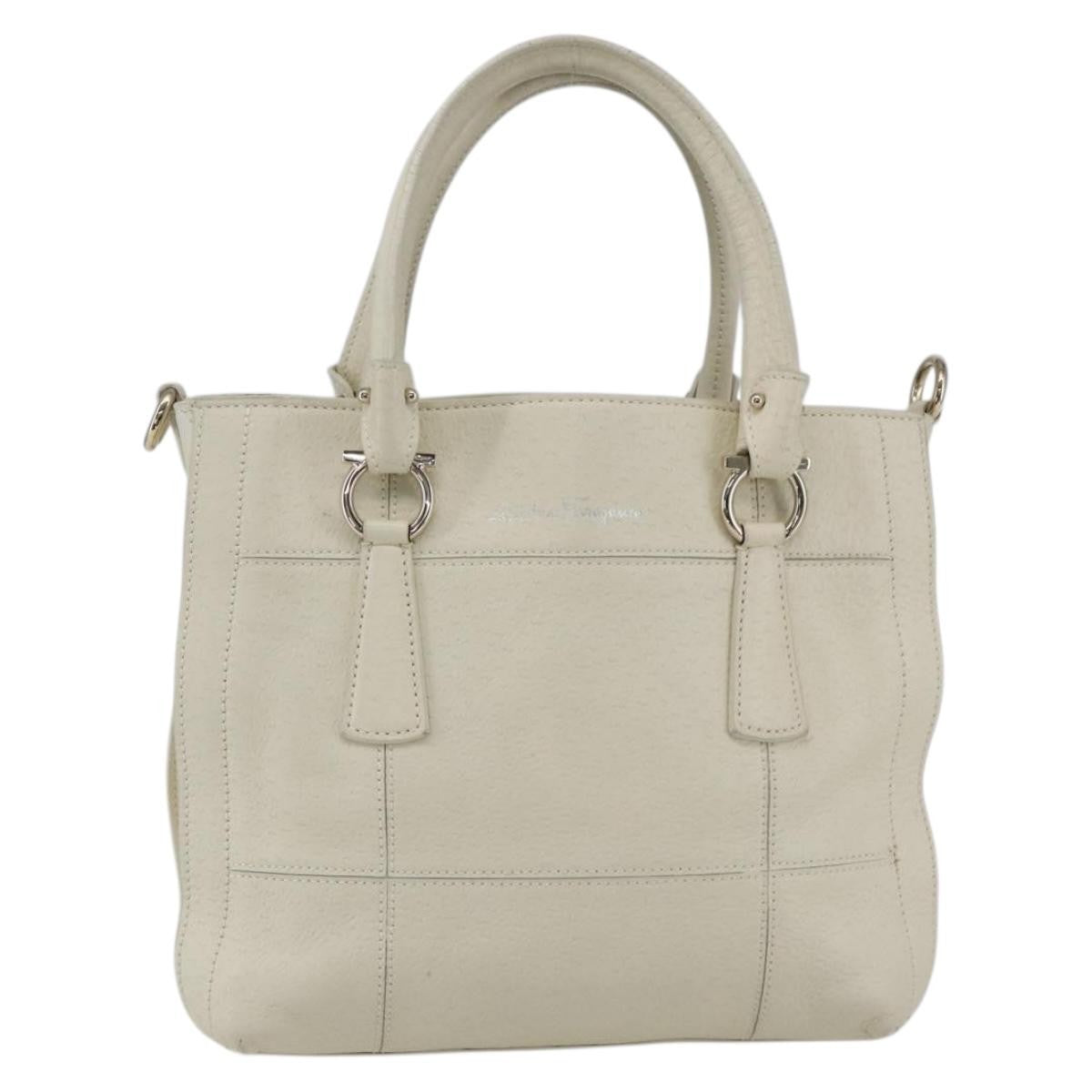 Salvatore Ferragamo Gancini Leather White Leather Handbag (Pre-Owned)
