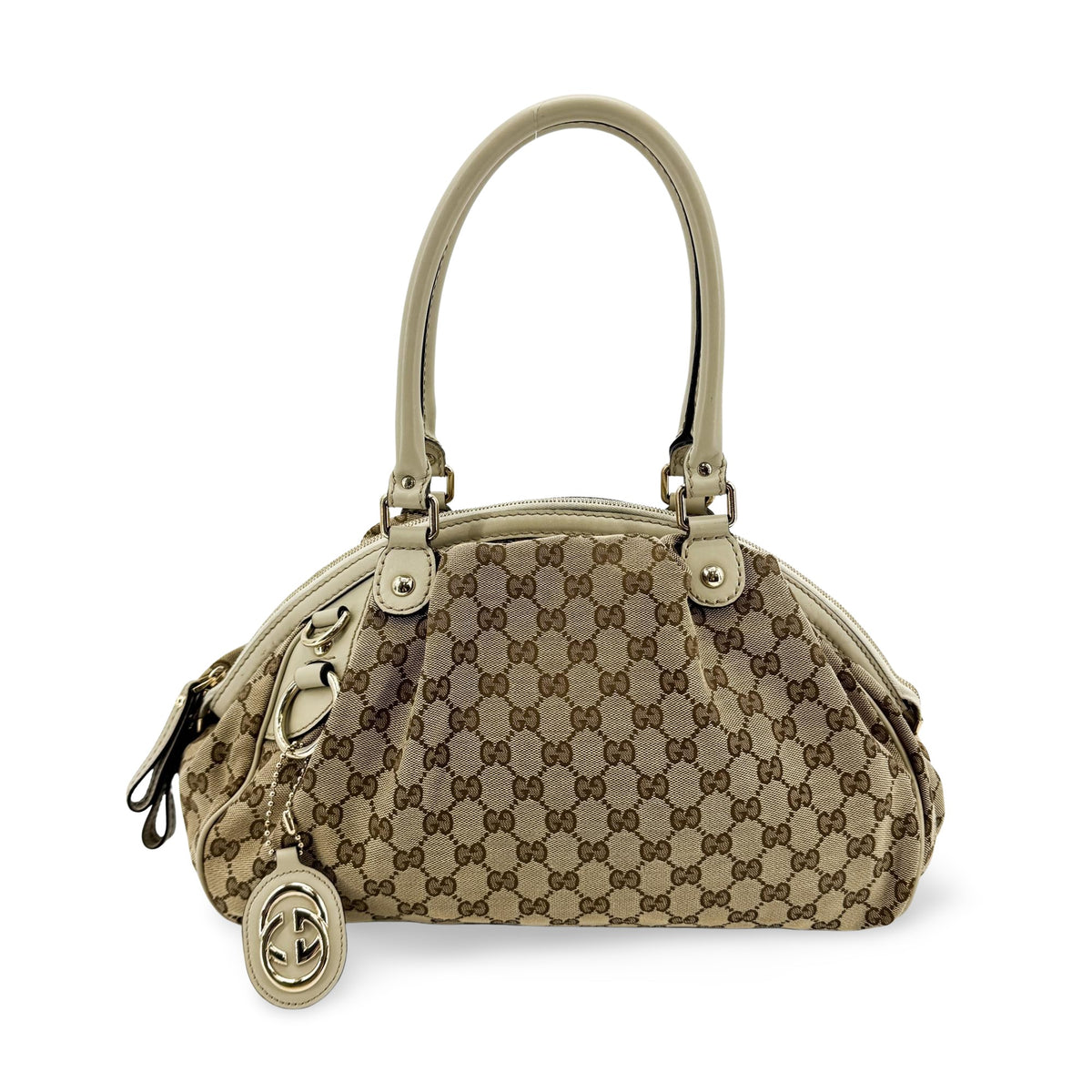 Gucci Sukey Boston Gg Canvas Beige Canvas Handbag (Pre-Owned)