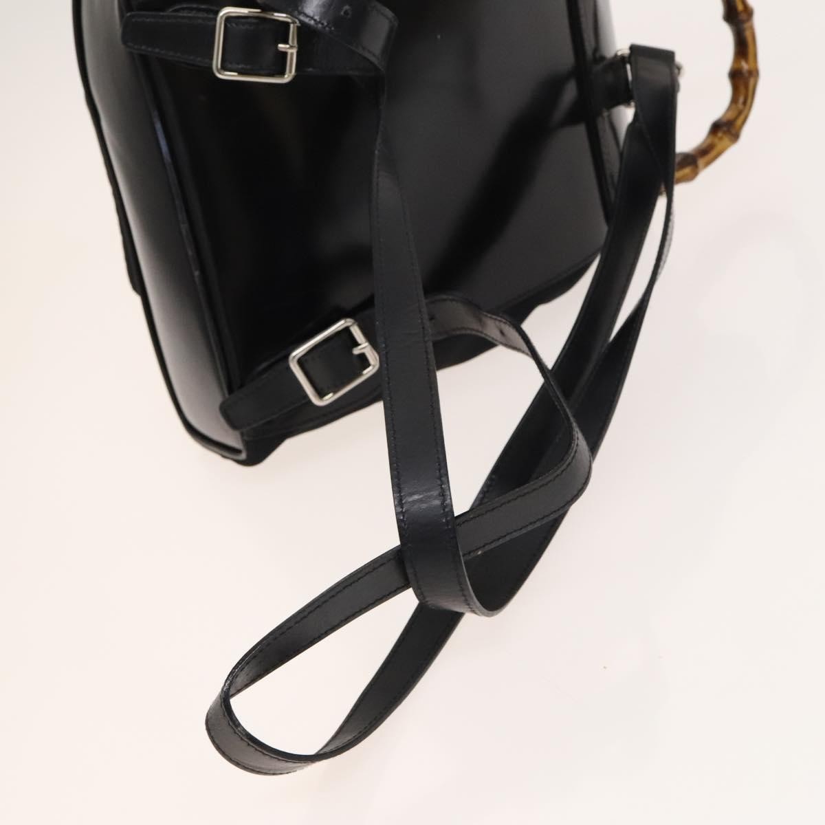 Gucci Vintage Bamboo Nylon And Patent Leather Black Nylon Backpack Bag (Pre-Owned)