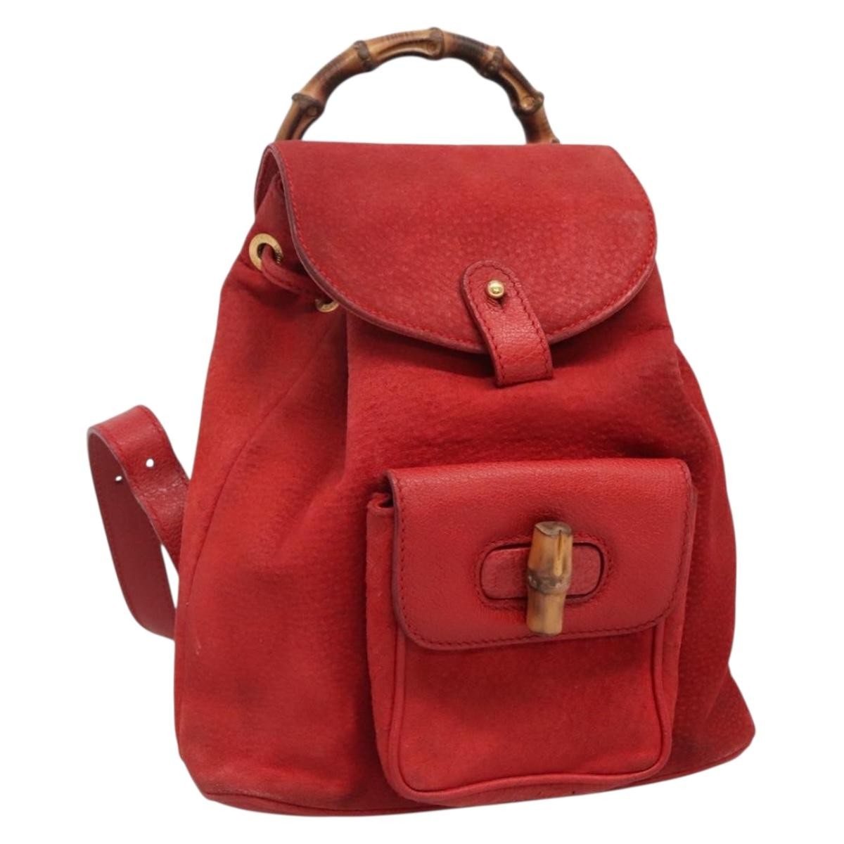 Gucci Vintage Bamboo Suede Red Suede Backpack Bag (Pre-Owned)