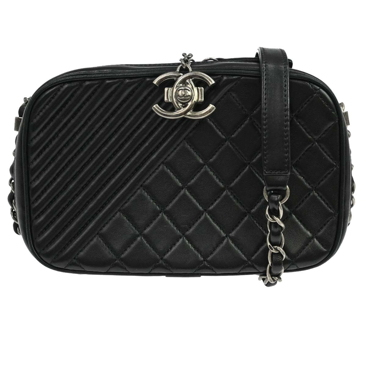 Chanel Coco Boy Camera Quilted Leather Black Leather Shoulder Bag Bag (Pre-Owned)