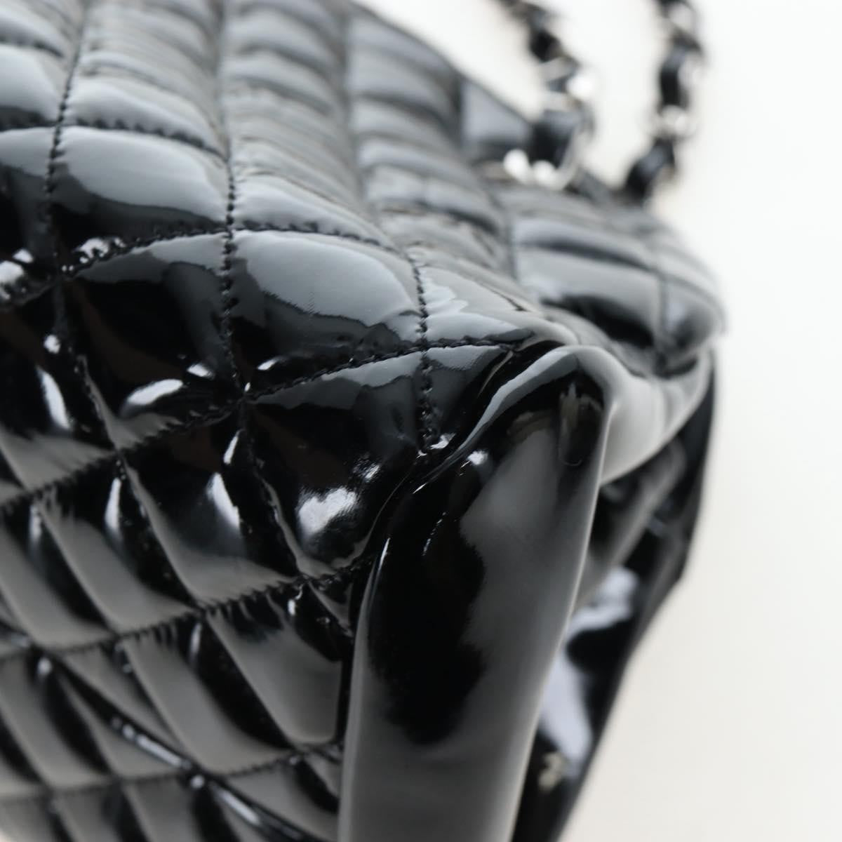 Chanel Just Mademoiselle Quilted Patent Black Patent_Leather Handbag (Pre-Owned)