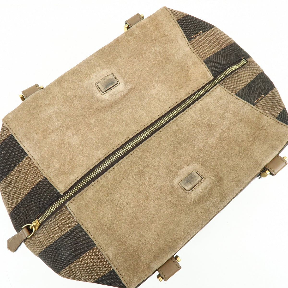 Fendi Boxy Leather With Pequin Canvas Brown Leather Tote Bag Bag (Pre-Owned)