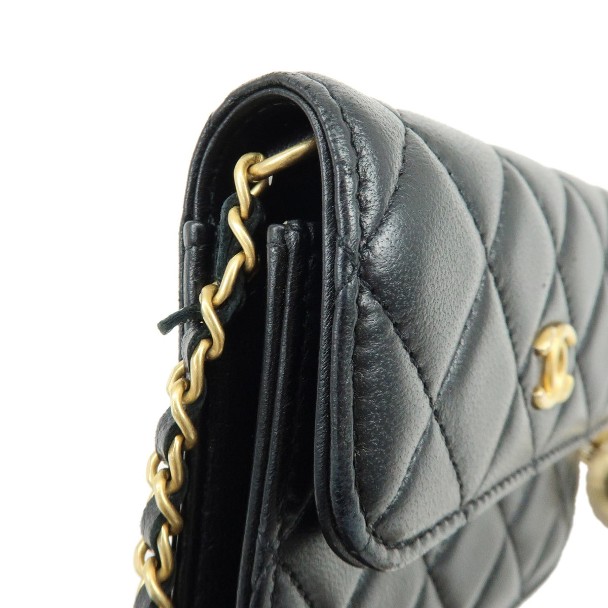 Chanel Pearl Crush Flap Clutch With Chain Quilted Lambskin Black Leather Clutche & Pouche Bag (Pre-Owned)
