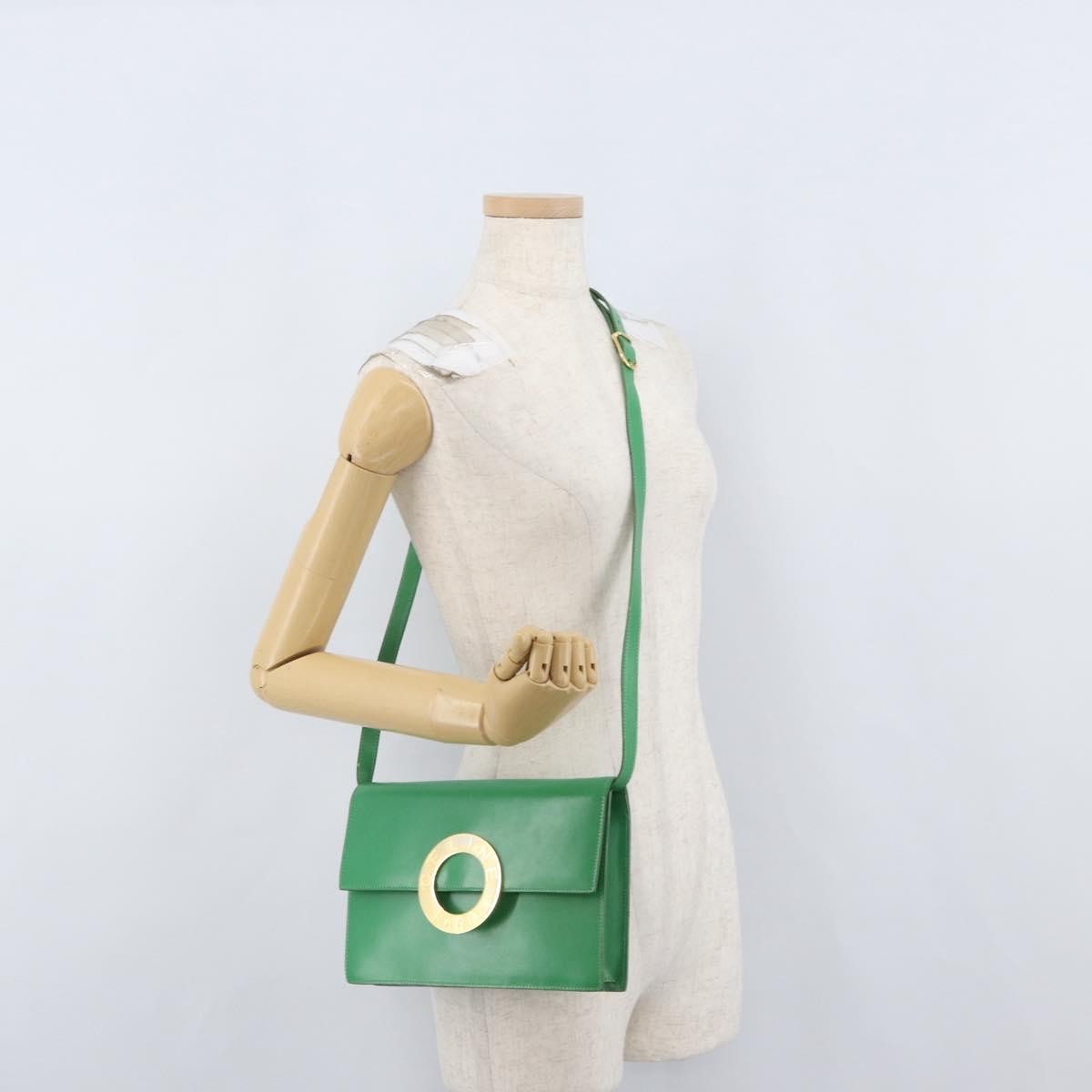 Celine Circle Logo Leather Green Leather Shoulder Bag Bag (Pre-Owned)