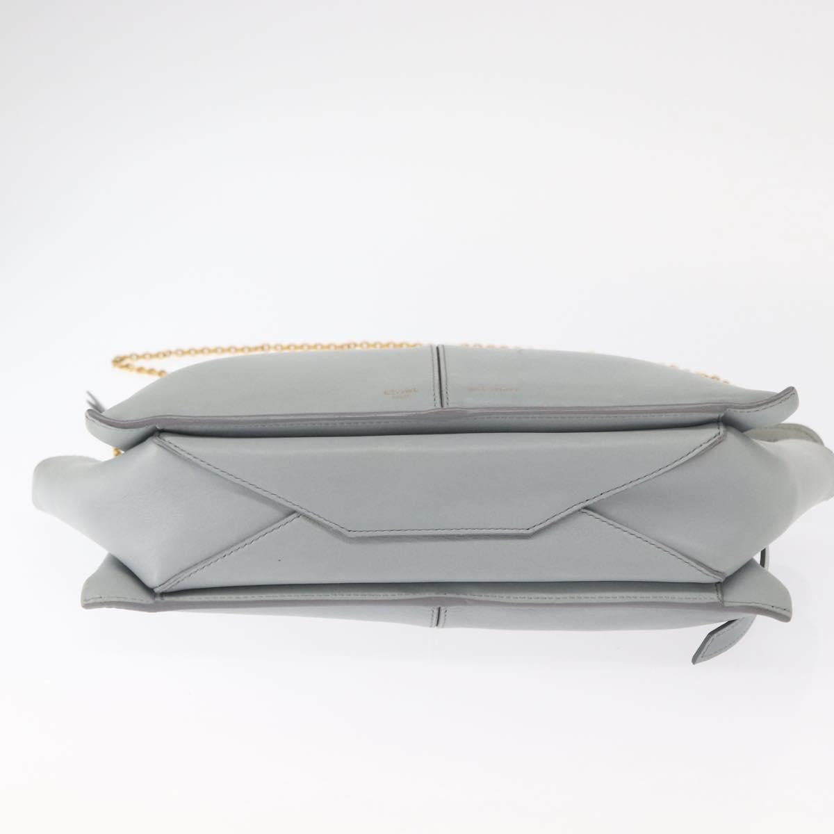 Celine Tri-Fold Clutch On Chain Smooth Leather Gray Leather Clutche & Pouche Bag (Pre-Owned)