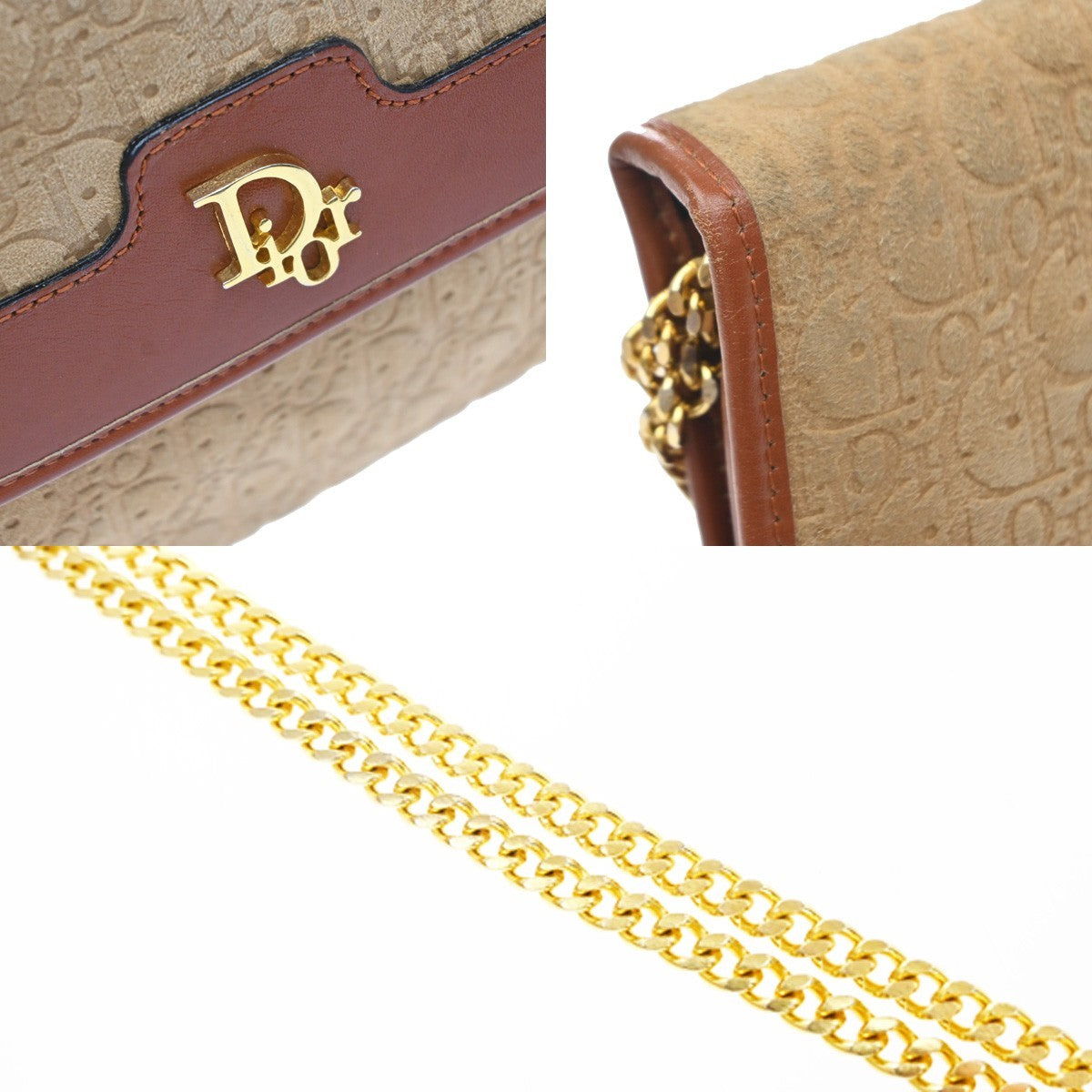 Christian Dior Trotter Shoulder Bag Leather Beige Suede Shoulder Bag Bag (Pre-Owned)