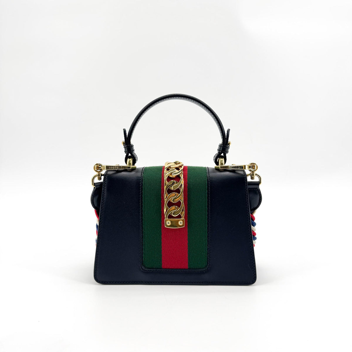 Gucci Sylvie Top Handle Leather Black Leather Handbag (Pre-Owned)