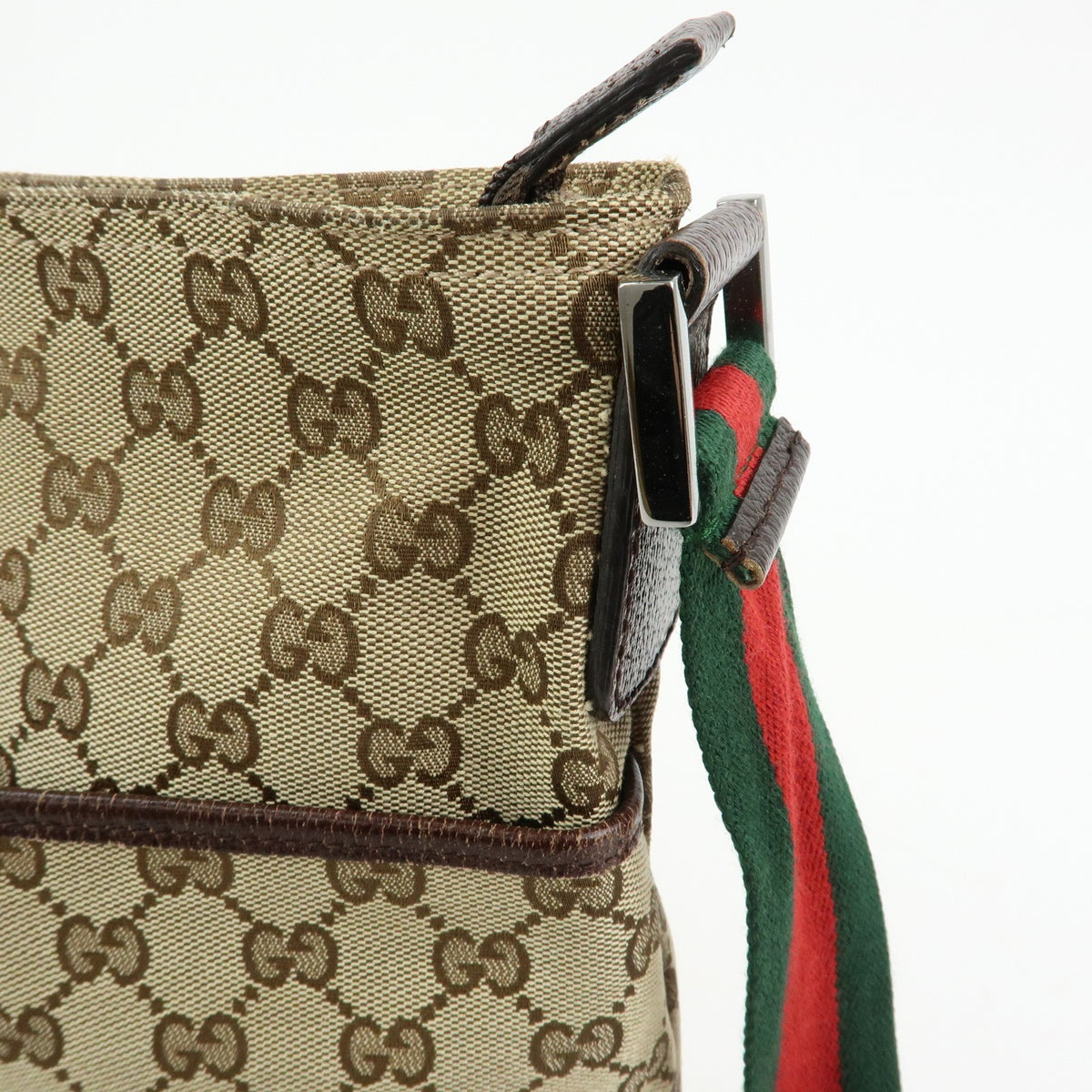 Gucci Web Strap Messenger Gg Canvas Beige Canvas Handbag (Pre-Owned)