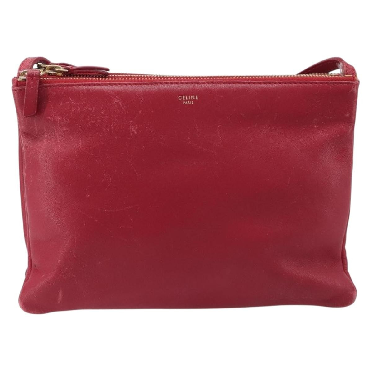 Celine Trio Leather Red Leather Crossbody Bag Bag (Pre-Owned)