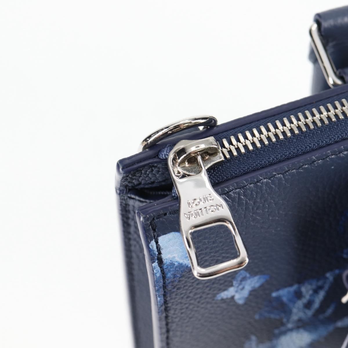 Louis Vuitton Sac Plat Zipped Limited Edition Monogram Ink Watercolor Leather Blue Canvas Handbag (Pre-Owned)