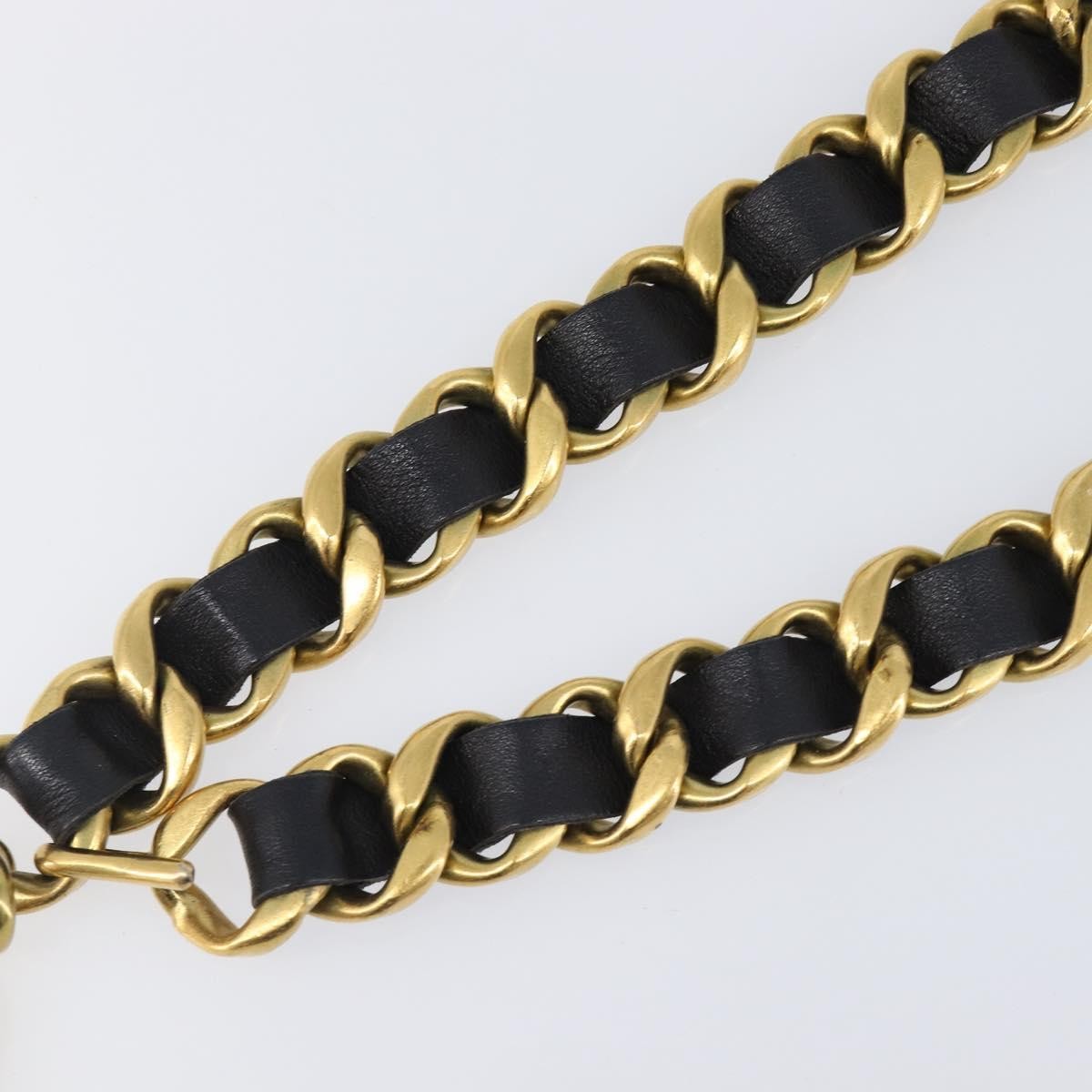 Chanel Vintage Chain Belt Metal And Leather Black Leather Belts Accessory (Pre-Owned)
