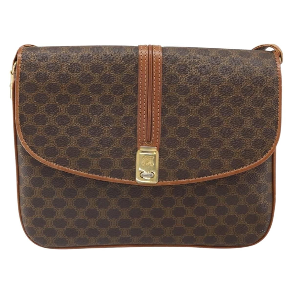 Celine Vintage Macadam Canvas And Leather Brown Canvas Shoulder Bag Bag (Pre-Owned)