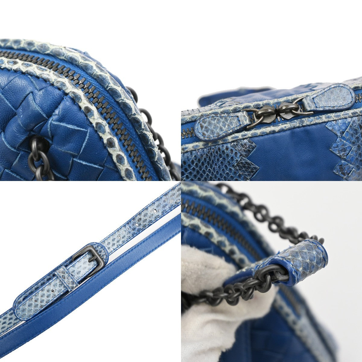 Bottega Veneta Nodini Embroidered Intrecciato Nappa Blue Leather Shoulder Bag Bag (Pre-Owned)