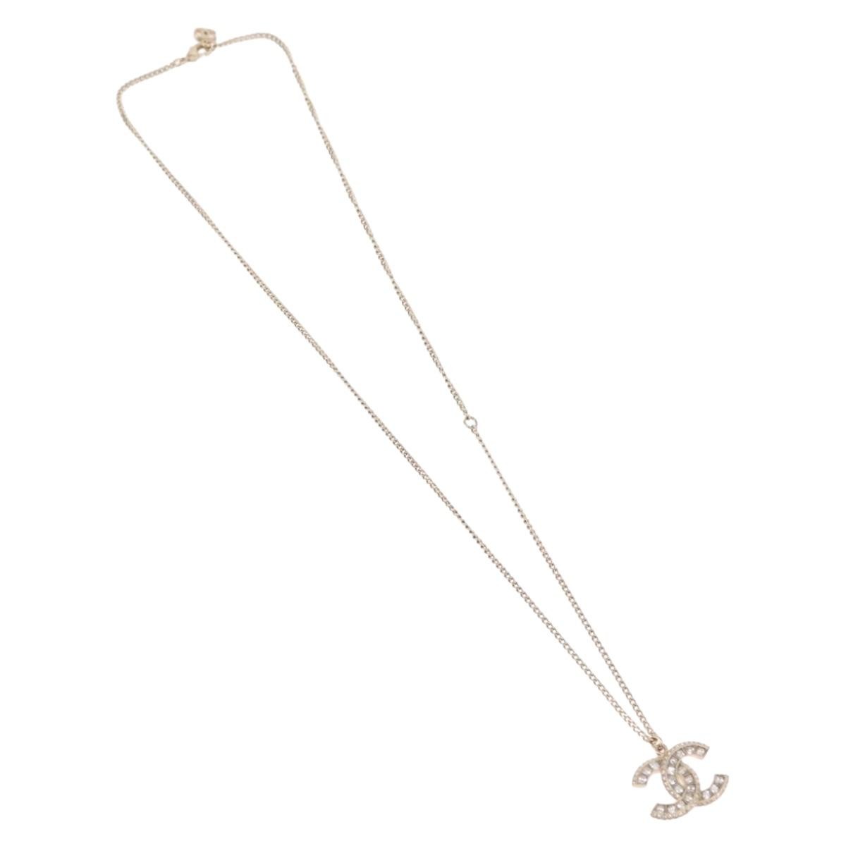 Chanel Multi-Logo Engraved Cc Pendant Metal With Crystals Gold Metal Necklace Jewelry (Pre-Owned)