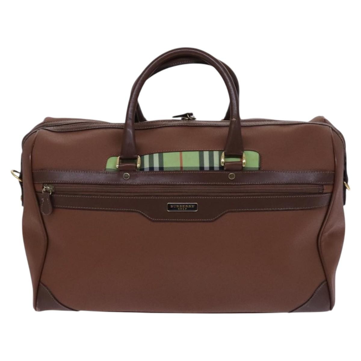 Burberry Nova Check Boston Canvas Brown Leather Handbag (Pre-Owned)