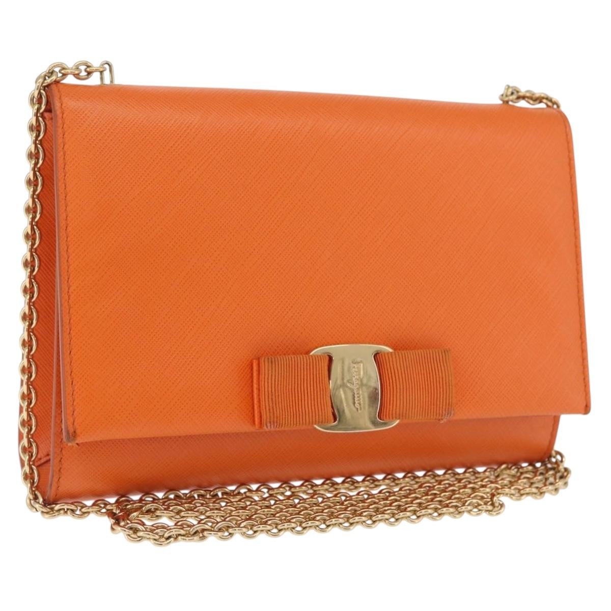 Salvatore Ferragamo Vala Leather Orange Leather Shoulder Bag Bag (Pre-Owned)