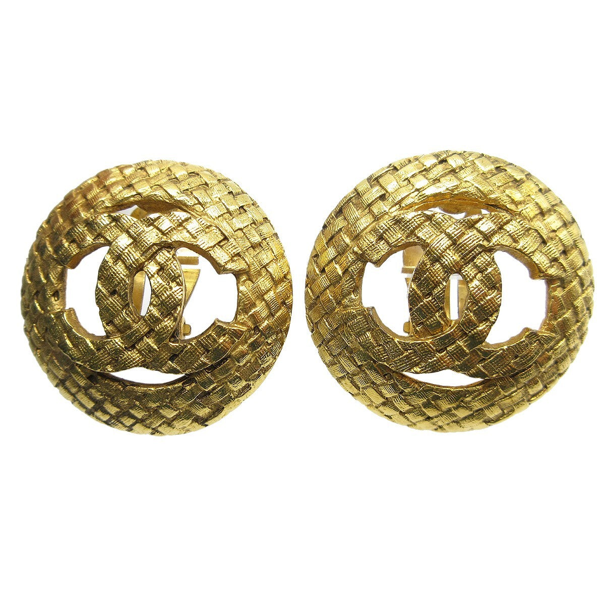 Chanel Cc Button Clip-On Metal Gold Gold_Plated Earrings Jewelry (Pre-Owned)
