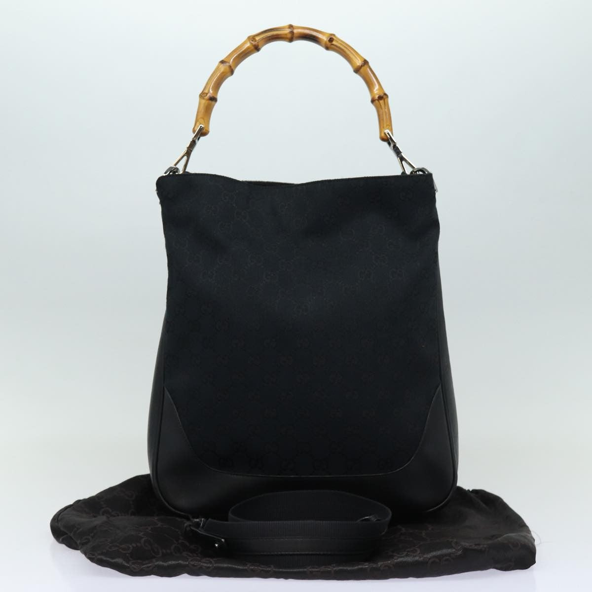 Gucci Bamboo Shoulder Gg Canvas Black Canvas Shoulder Bag Bag (Pre-Owned)
