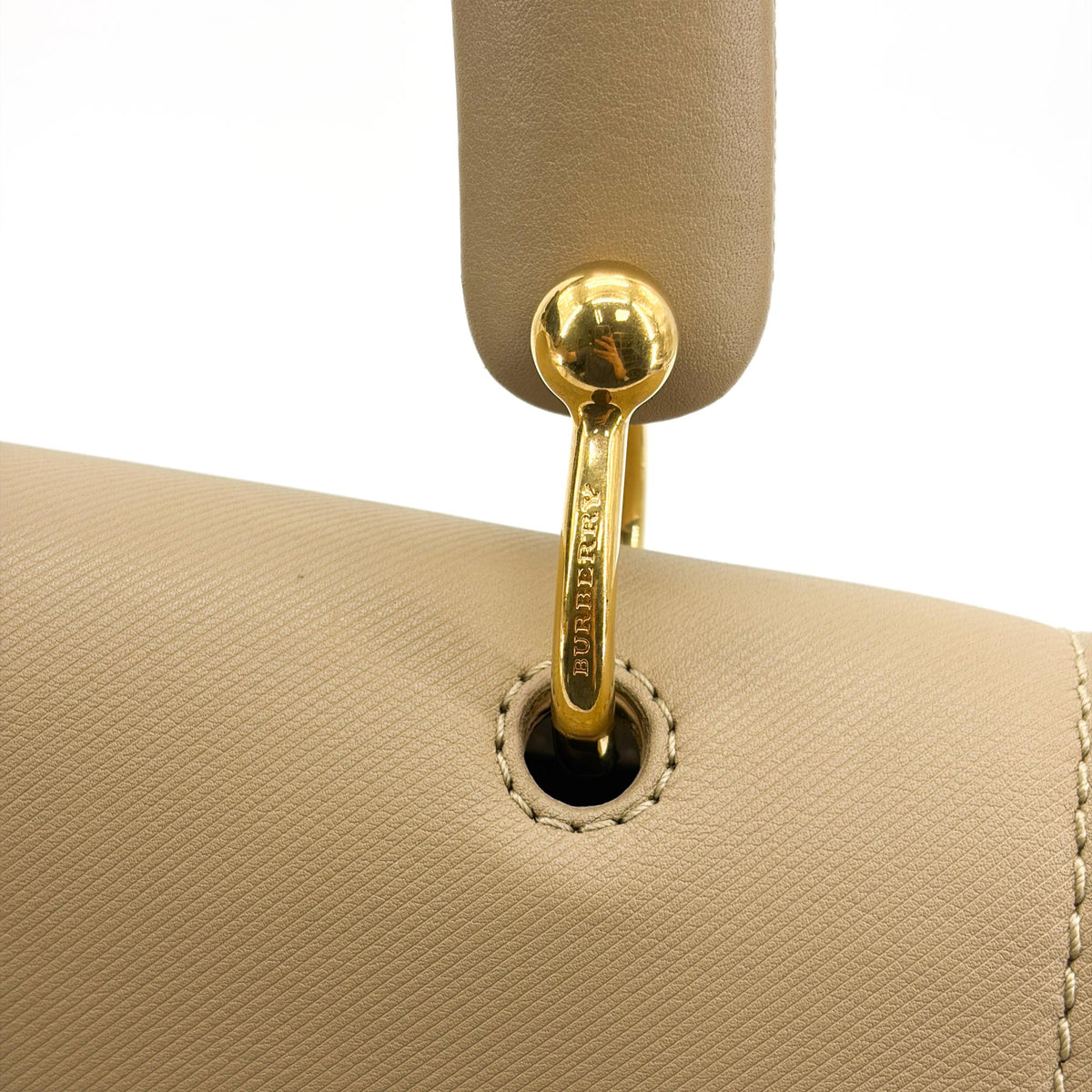 Burberry Dk88 Top Handle Leather Beige Leather Handbag (Pre-Owned)