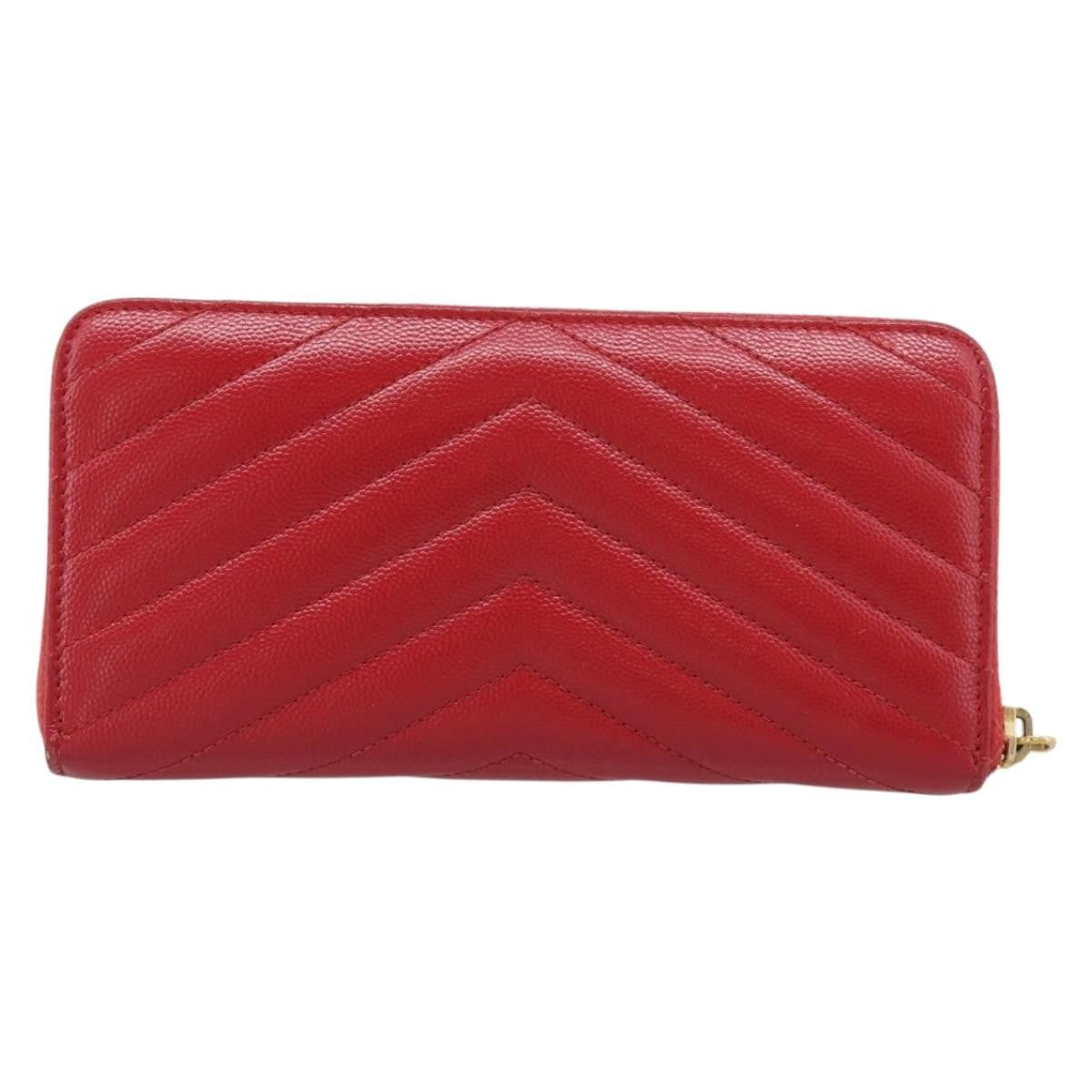 Saint Laurent Loulou Zip Around Matelasse Chevron Leather Red Leather Wallets Accessory (Pre-Owned)
