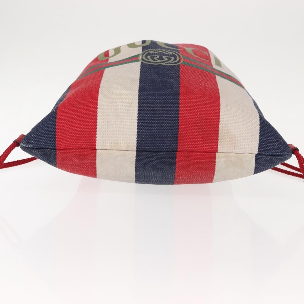 Gucci Logo Drawstring Striped Canvas Blue Canvas Backpack Bag (Pre-Owned)