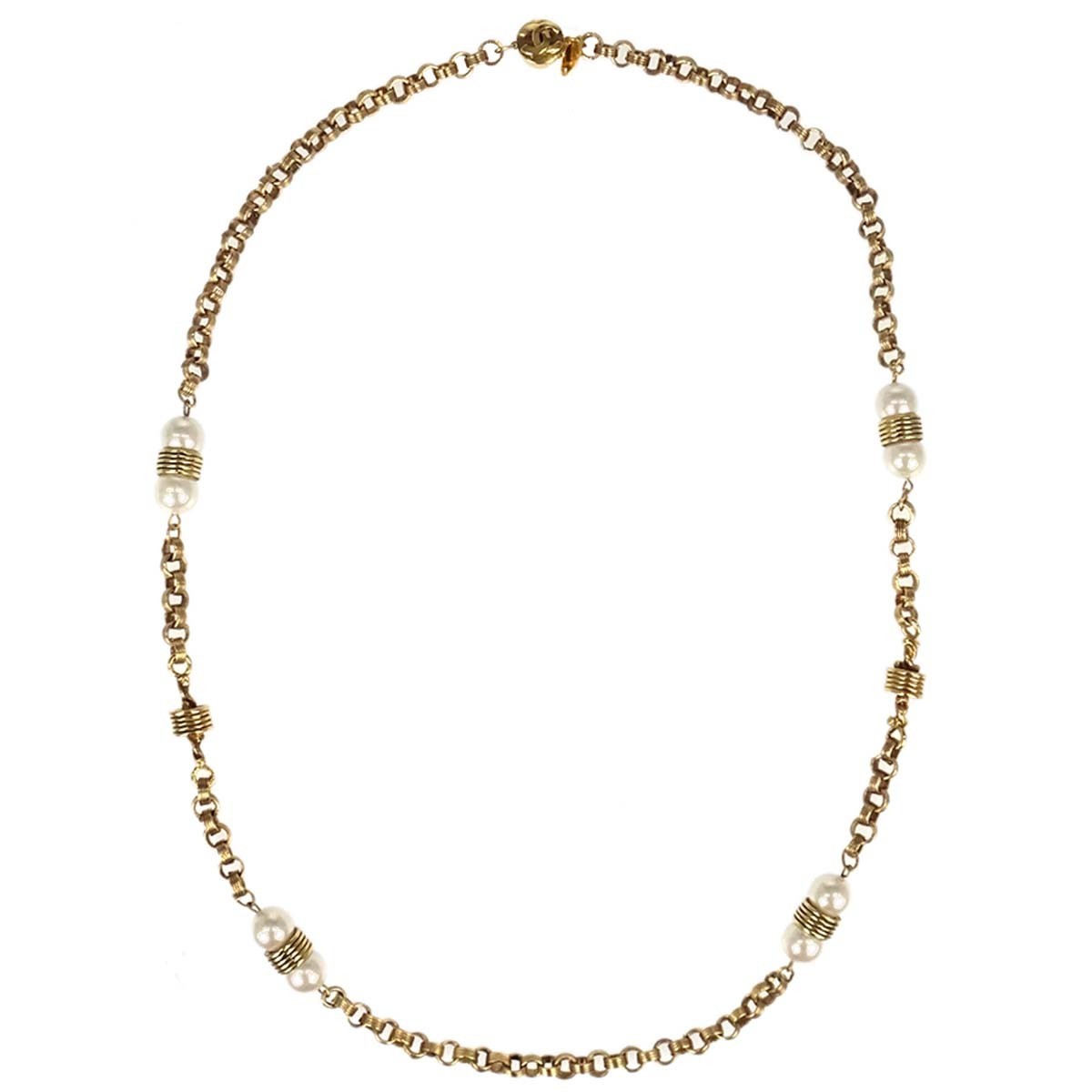 Chanel Cc Necklace Faux Pearl And Metal Multicolour Gold_Plated Necklace Jewelry (Pre-Owned)