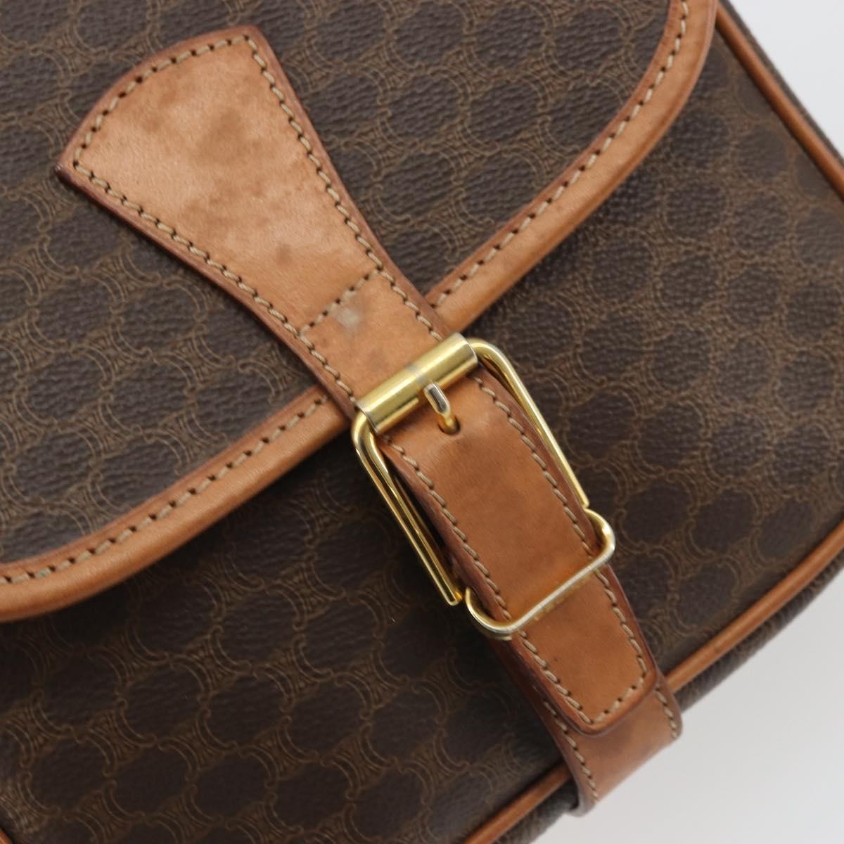 Celine Vintage Macadam Canvas And Leather Brown Canvas Shoulder Bag Bag (Pre-Owned)