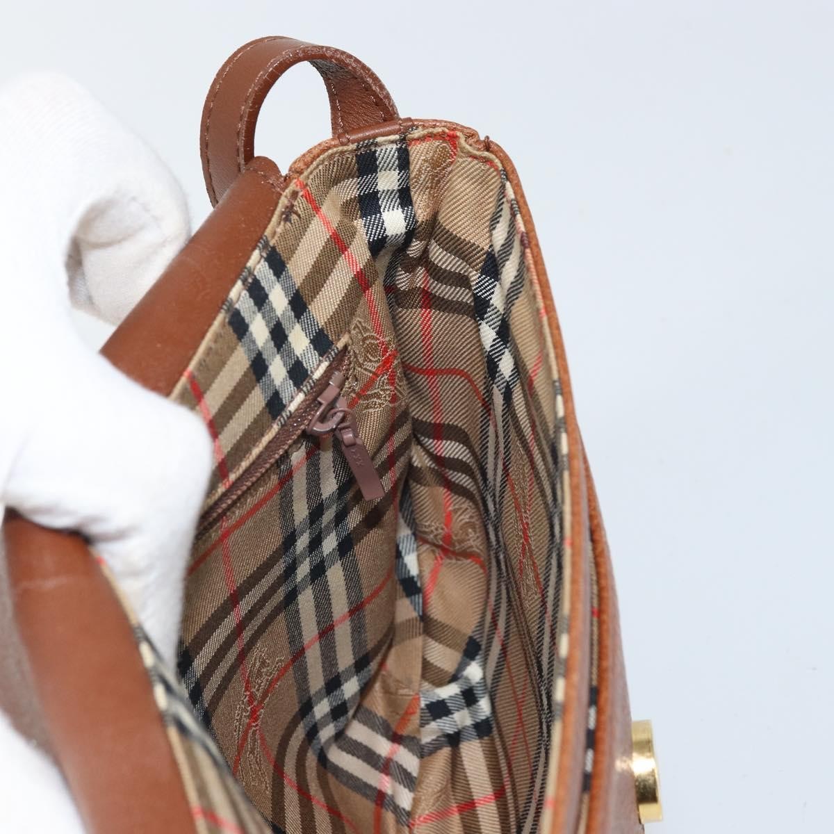 Burberry Vintage Vintage Check Coated Canvas Brown Leather Shoulder Bag Bag (Pre-Owned)