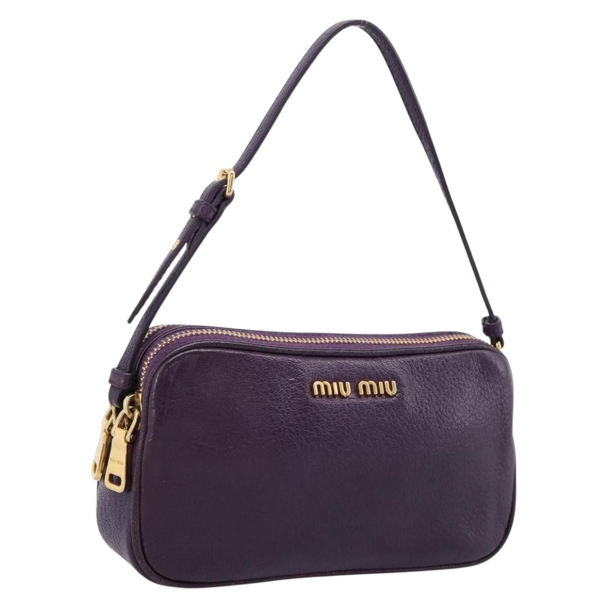 Miu Miu Double Zip Pochette Leather Purple Leather Clutche & Pouche Bag (Pre-Owned)