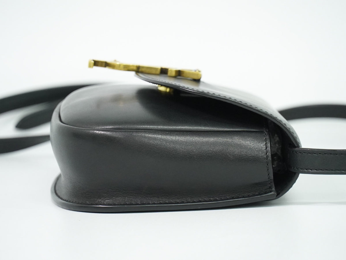 Saint Laurent Kaia Leather Black Leather Shoulder Bag Bag (Pre-Owned)