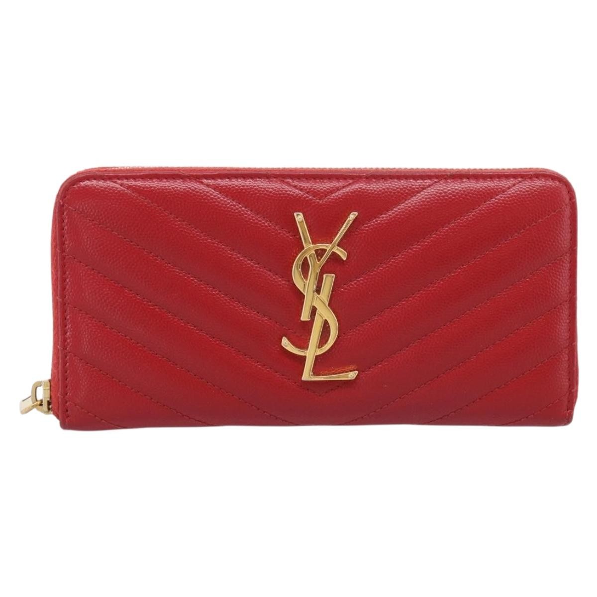 Saint Laurent Loulou Zip Around Matelasse Chevron Leather Red Leather Wallets Accessory (Pre-Owned)