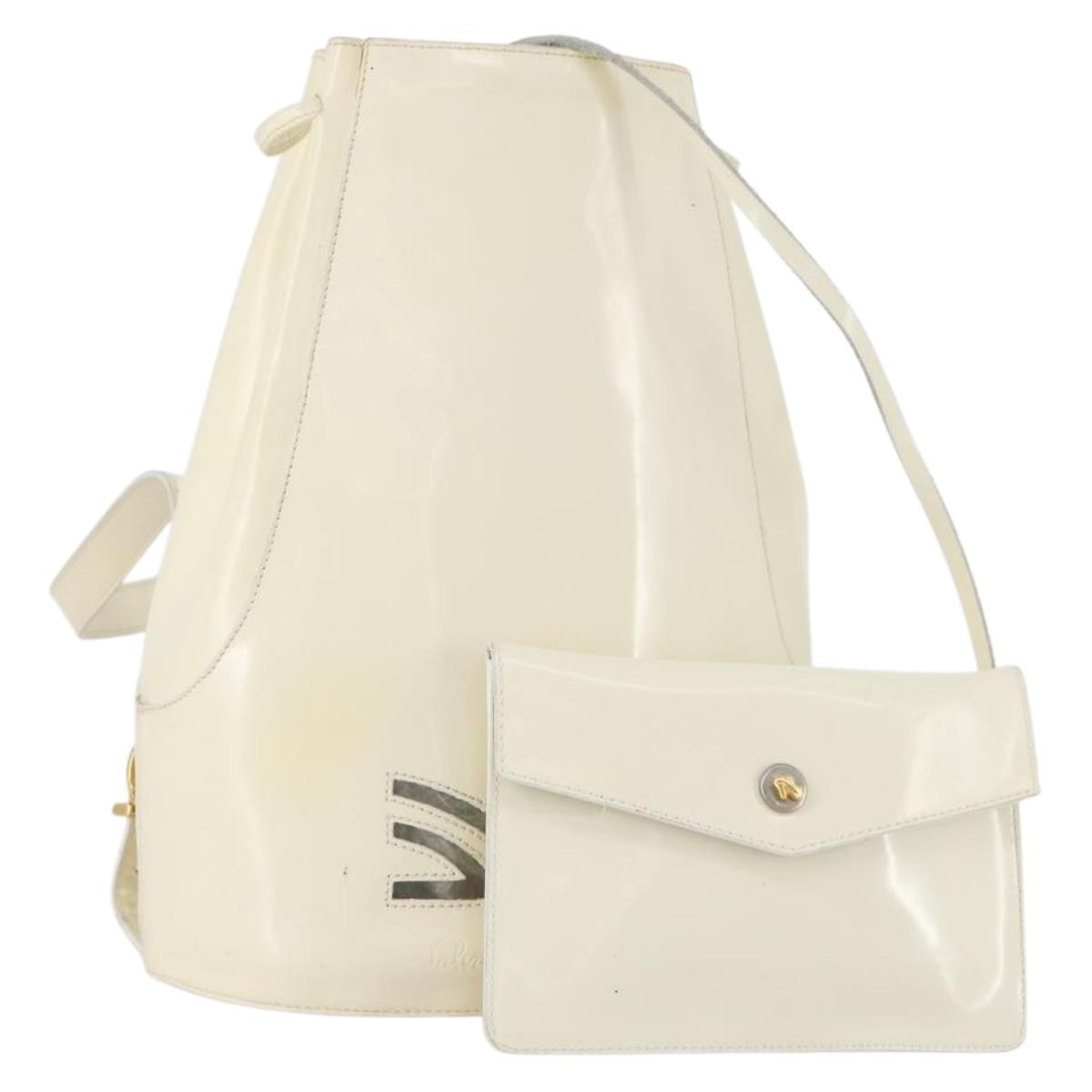 Salvatore Ferragamo Vintage Patent Leather White Patent_Leather Backpack Bag (Pre-Owned)